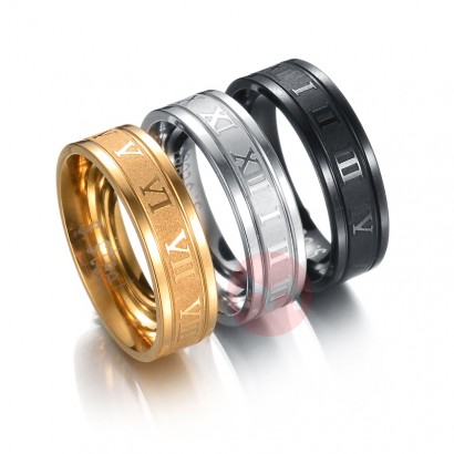 Wholesale High Quality 6mm Ring Simple Design 18k Gold Plated Engraving Roman Numerals Ring For Men