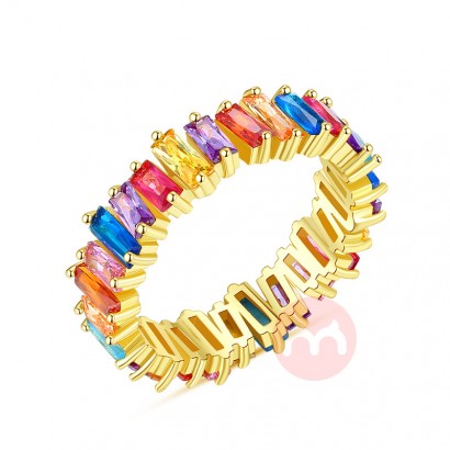 ZG Wholesale Hip-Hop New Copper Zircon Ring Claw Setting Rainbow Color 18K Gold-Plated Ring For Men And Women