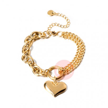 New Retro Asymmetric Chain Women Bracelet Heart Shaped Hip Hop Stainless Steel Bracelet