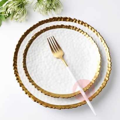 yongye Wholesale Blackwhite Porcelain Gold Rim Ceramic Plate matte Crockery Dinner Plate sets Restaurant Dinnerware Pla
