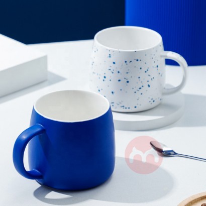 lilac Klein Blue Ceramic Coffee Mug with Spoon Nordic White Splatter Speckled Mug Tea Cup Tazas Kitchen  Tabletop