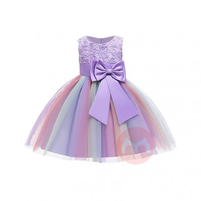 LZH Flower Girls Wedding Dress Kids Rainbow Birthday Party Princess Dresses Children's Costume 3-10 Year