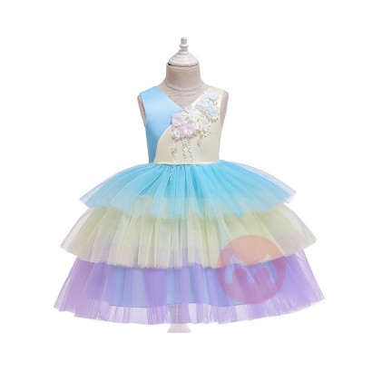 LZH Summer Children Color Matching Cake Dress Halloween Party Baby Girls Princess Dress Kids Dresses For Girls Prom Ball
