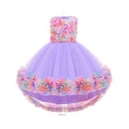 LZH Toddler Children Colorful Floral Dress Kids Evening Party Formal Pageant Gown Wedding Flower Girl Dress