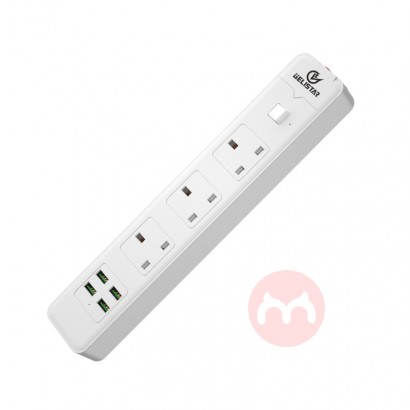 High quality 4 way 3m white extension socket uk surge protector power strip plug with 4 usb port