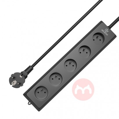 Wholesale 5 outlet black extension socket Factory Manufacture 3 meter cable Electrical household French plug power strip