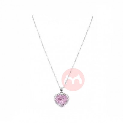 Sweet Girl Pink Heart Necklace Zircon Pendant Clavicle Chain Attractive Statement Necklace