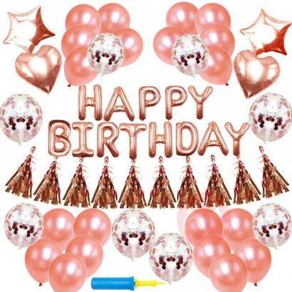 SUNBEAUTY Rose Gold Party Happy Birthday Balloon Ballon Decoration Birthday