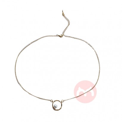 South Korean Necklace Simple Geometric Circle Pearl Choker necklaces Summer Daily Boudoir Clavicle Chain