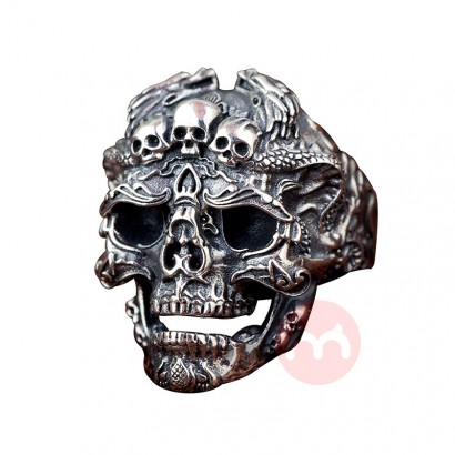 Ring wholesale hot sale men rings retro punk double dragon pattern skull ring