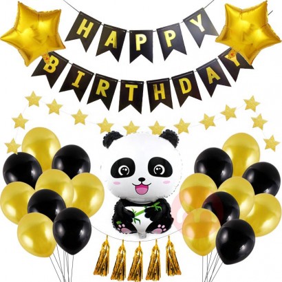 Nice Giant Panda Theme Birthday Party Decorations supplies Black White Balloons with Happy Birthday Banner Foil Panda se