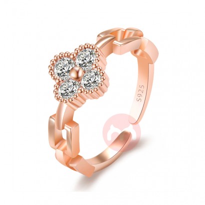 Sweet Zircon Ring Delicate Design Clover Ring Adjustable Ring for Women