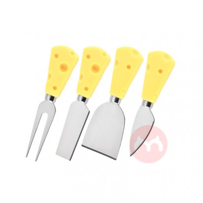 Custom 4 pieces PP plastic cheese butter shape handle stainless steel cheese knife blades set