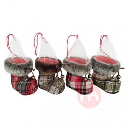 OEM/ODM holiday decoration supplies traditional hanging xmas gift checked boot ornament christmas boots