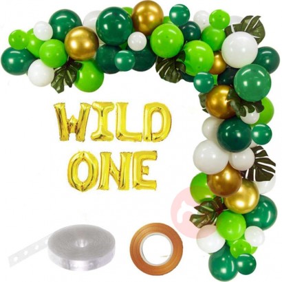 PAFU jungle theme party supplies wild one first birthday balloon garland arch kit with palm leaf 1st baby shower decorat