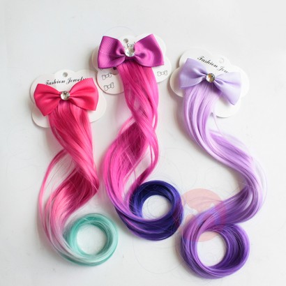 Bowknot colorful gradual change wig clip children's headdress wig braid girls hairpin lace clip ponytail clip