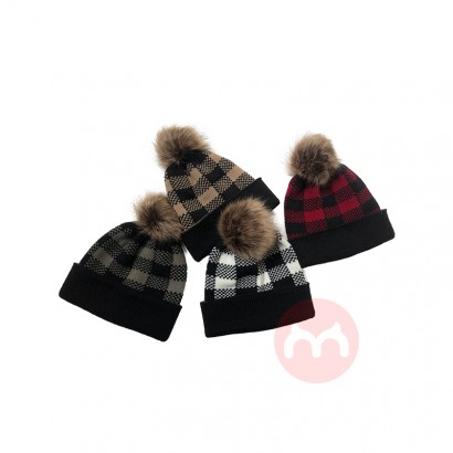 YIWU HAOHAO Custom detachable wool ball high quality winter plaid pattern style wool hat adult women's hat with metal bu