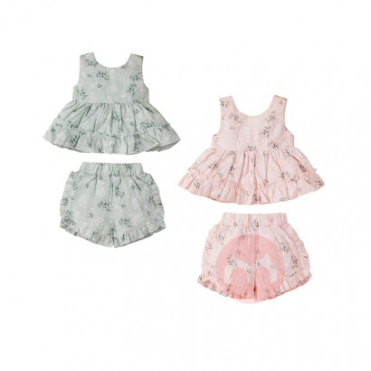 JINXI A girl's dress set of sleeveless, sweet printed shorts with ruffled edges