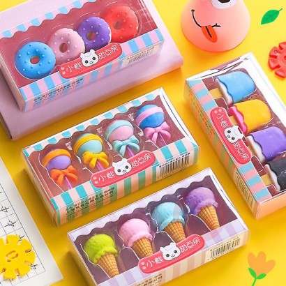 [3 boxes]Creative pupil imitation ice cream donut Eraser Set