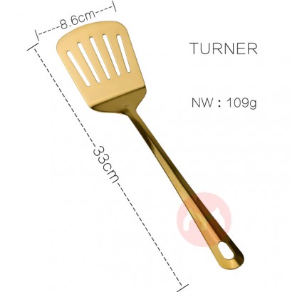 JIEJUN INS Style Gold Slotted Turner Soup Ladle and Spoon for Kitchen Accessories Stainless Steel Kitchen Utensils Set