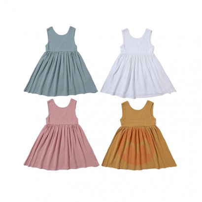 JINXI Summer sleeveless linen cotton casual plain cute dress girls