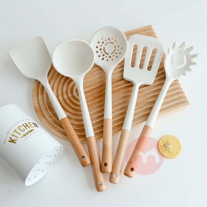 Food Grade Non-stick Spatula Shovel Silicone Kitchen Cooking Utensils Set Wooden Handle Cooking Tools Set Silicone