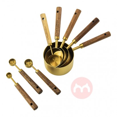 Kitchen tools Stainless steel Measuring Cups and Spoons 10 Piece set with wooden handle