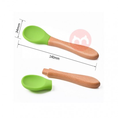 Children s tableware wooden handle silica gel spoon fork set