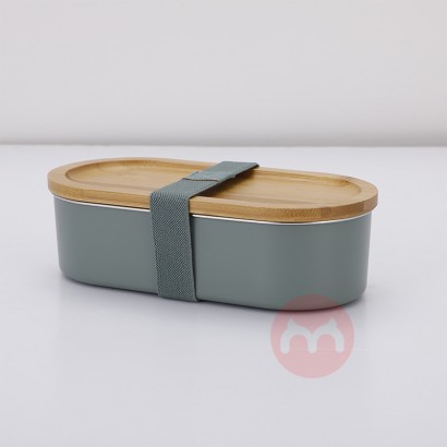 SUS304 Kitchen Stainless Steel Food Storage Container Lunch Box Oval Lunch Box with bamboo lid