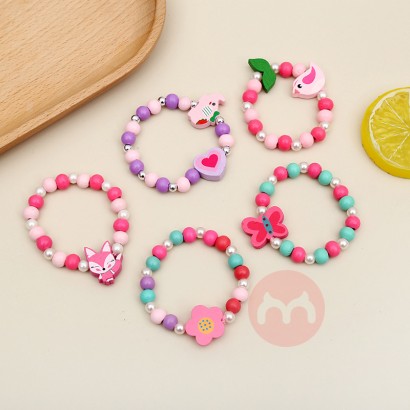 Flower butterfly bird children's Wooden Bead Bracelet Necklace