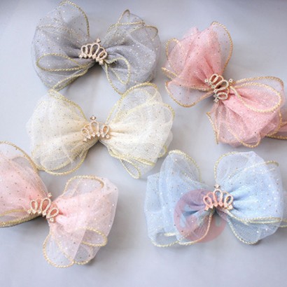 Golden dot mesh Crown Princess sweet bow hairpin