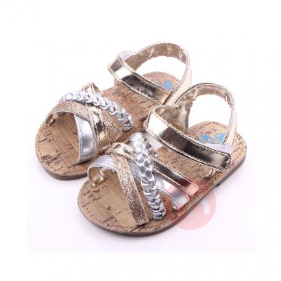 OEM Shiny lace design PU leather baby sandals kids shoes