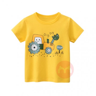 27kids Yellow round neck cotton casual short-sleeved T-shirt