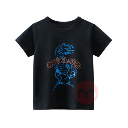 27kids Boys black dinosaur T-shirt O collar