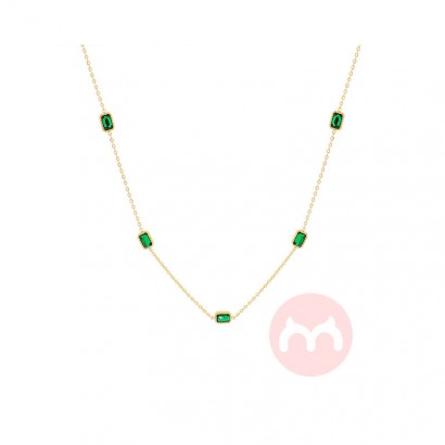 Square clavicle Emerald Zircon 18K gold-plated necklace