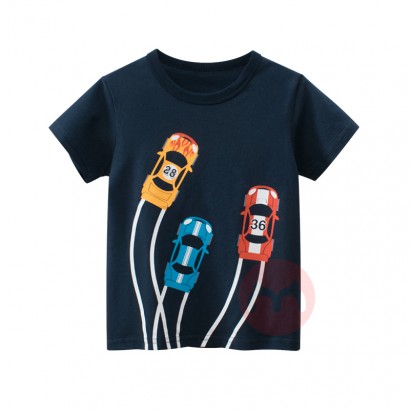 27kids Cartoon car picture collar boy cotton short-sleeved T-shirt