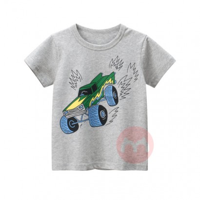 27kids Grey cartoon cotton knit T-shirt with short sleeve and round neck