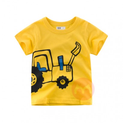 27kids Yellow printed car cartoon short-sleeved T-shirt