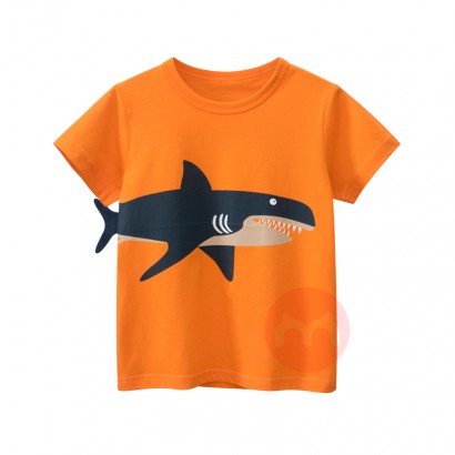 27kids 100% cotton baby boy super large shark print short sleeve t-shirt