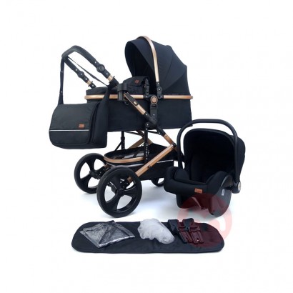 Pixini three in one stroller gold and black suit