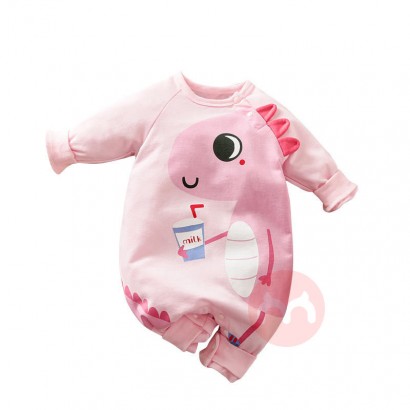 IURNXB Pink dinosaur baby jumpsuit with long sleeves