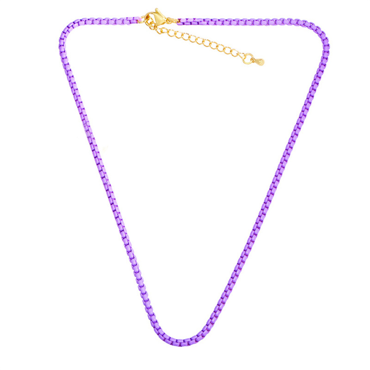 LXY Necklace Accessories Boho Style Candy Color Necklace Clavicle Chain Short Multicolor Plain Chain Women
