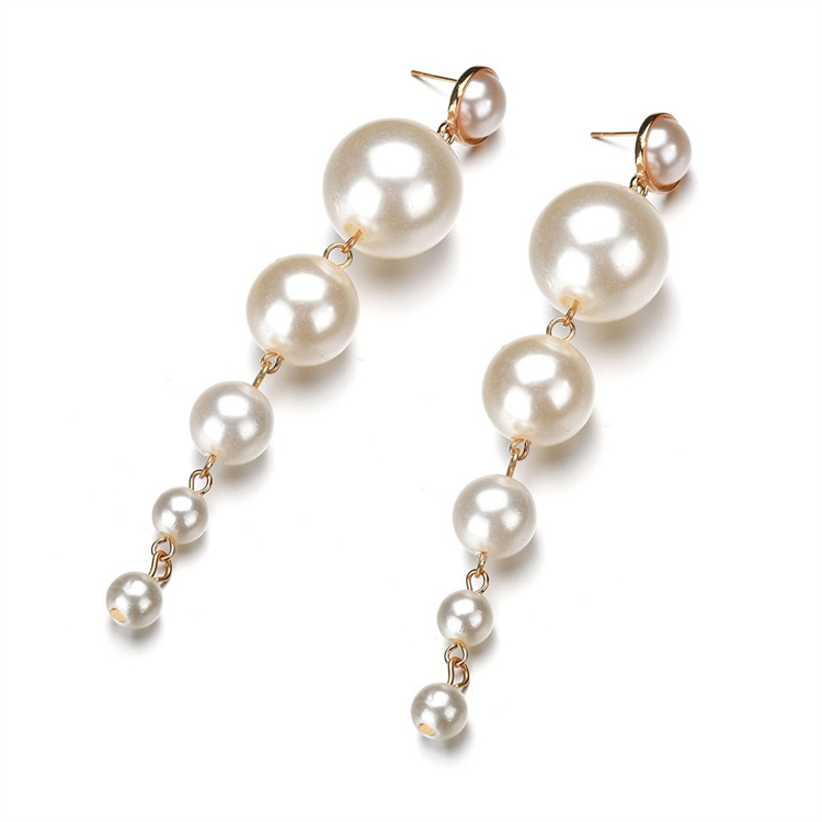LXY Simple Large And Small Artificial Pearl Long Earrings All-Match Atmospheric Earrings Women'S Accessories