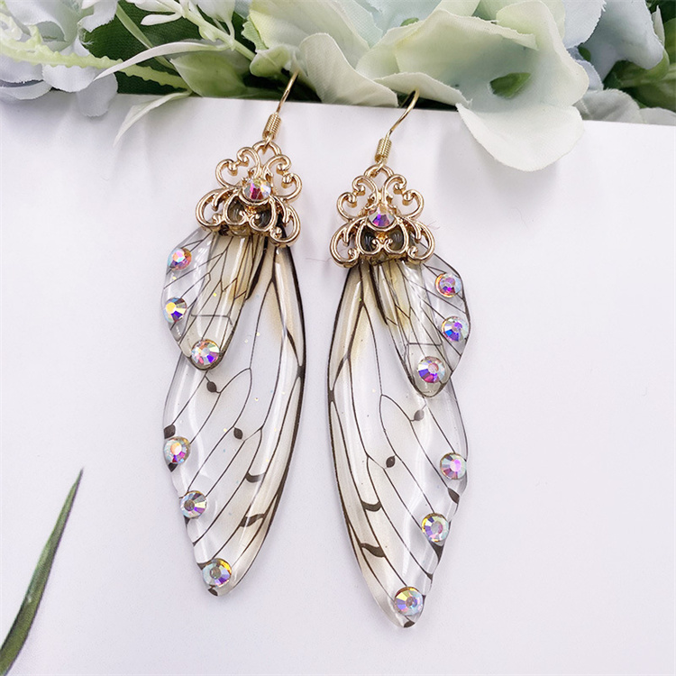LXY Women's Long Butterfly Wing Earrings Personality Fashion Animal Earrings Transparent Cicada Wing Earrings