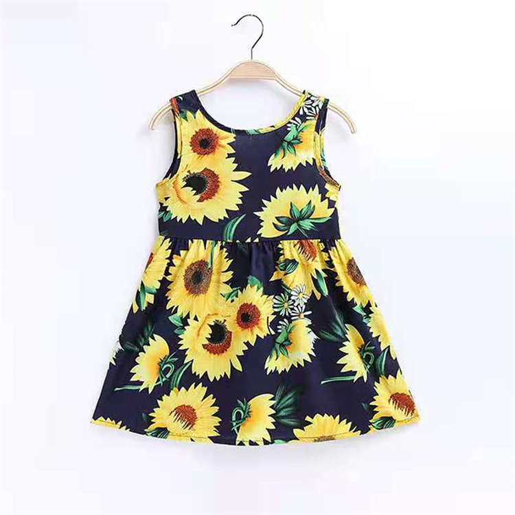 OEM Service Vintage Style Kids Infant Sunflower Printing Sleeveless Summer Clothing Baby Girl Dress