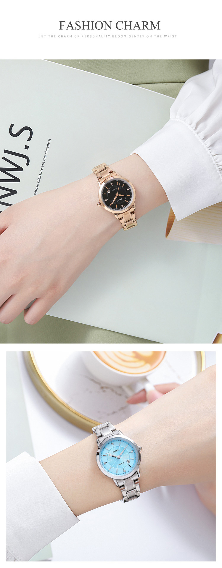 Skmei 1819 elegant design multi color stainless steel strap women quartz watch relogio feminino