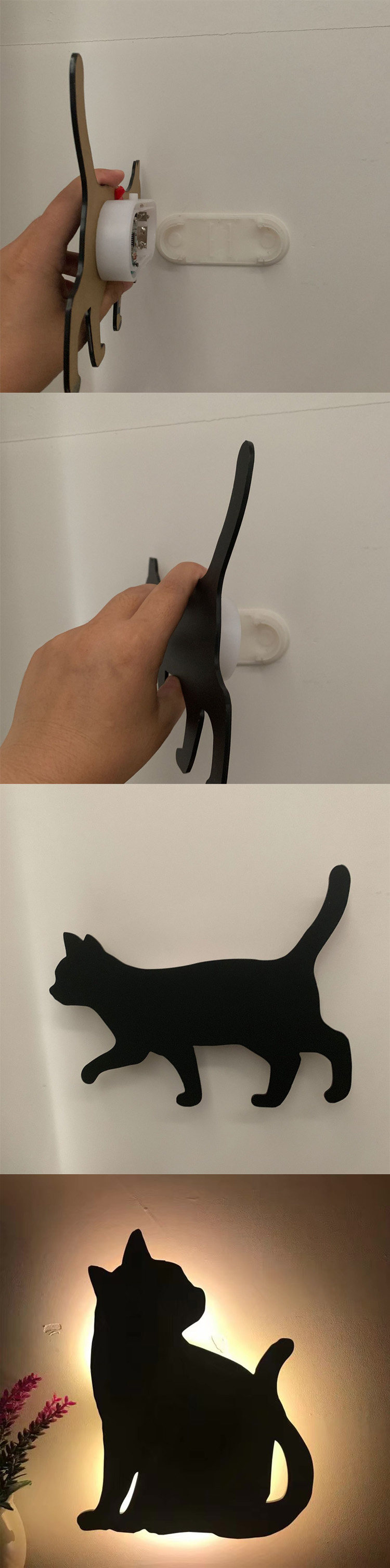 Cat Night Light Voice Activated Black Cat Silhouette Lamp Wall Decor for Home Living Room Hallway Bedroom Animal Warm Li