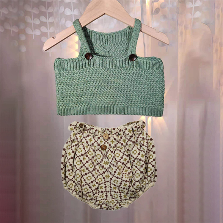 factory custom Baby girl suspenders summer children's clothing girls unisex green knitted sleeveless vest baby