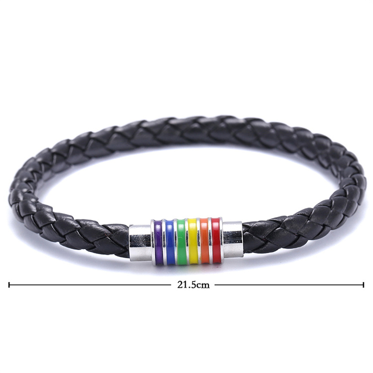 OEM Handmade Lesbian Pride Bracelet Gay Braided Leather Bracelet Friendship Magnetic Bracelet Wristlet Gift