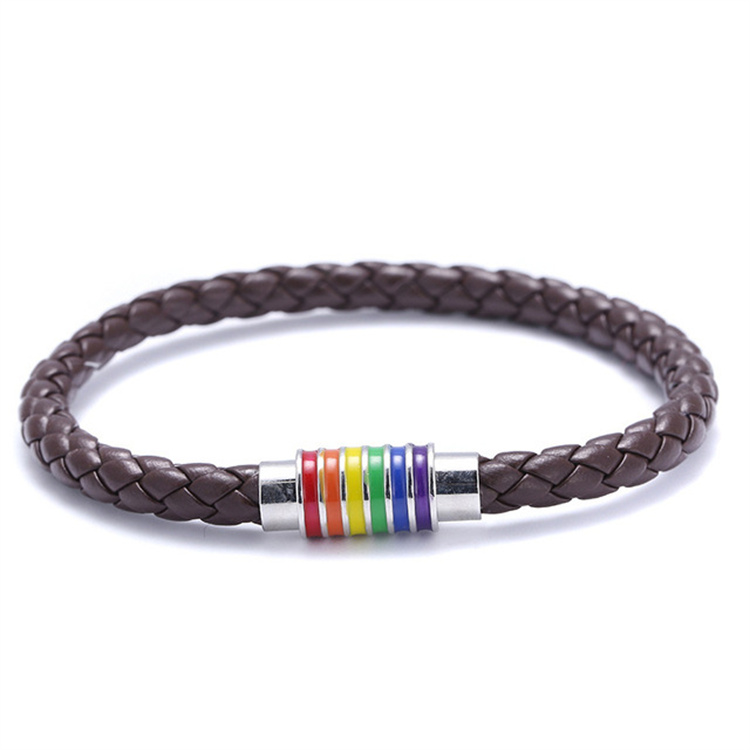 OEM Handmade Lesbian Pride Bracelet Gay Braided Leather Bracelet Friendship Magnetic Bracelet Wristlet Gift